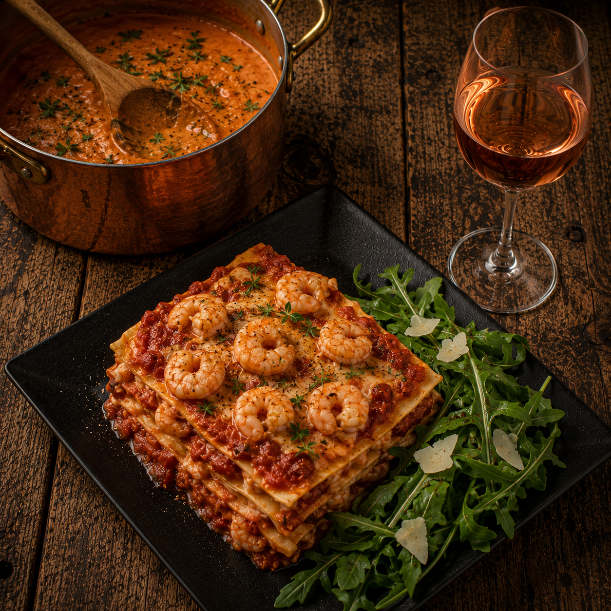 Lasagnes aux crevettes au curry rouge
