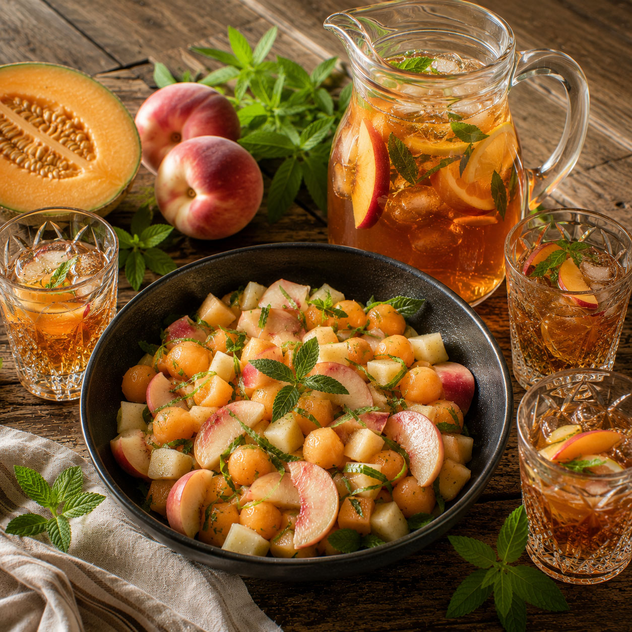Melon, pêche blanche et verveine