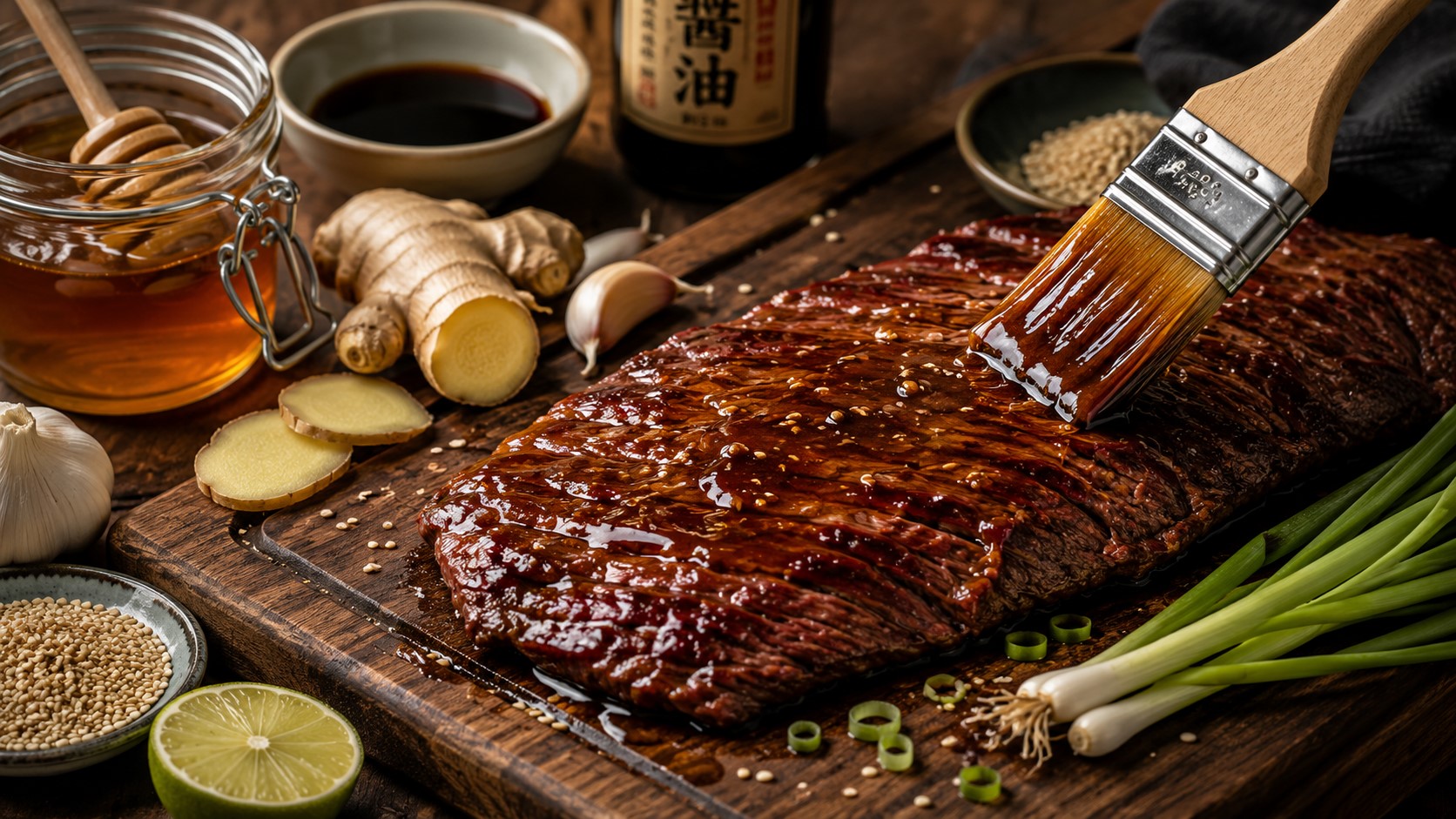 Bavette laquée au miel et au soja