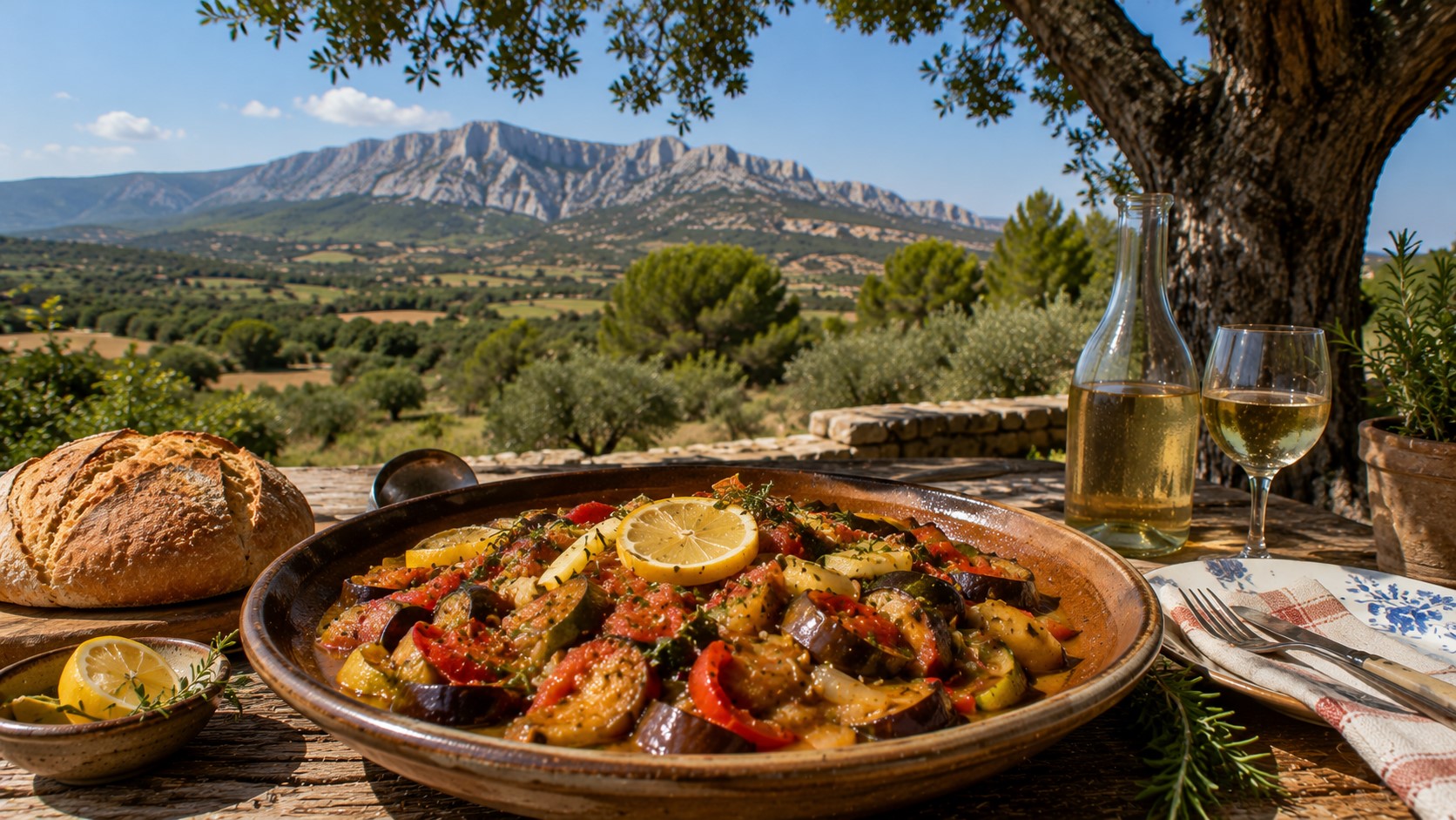 Ratatouille rôtie aux olives, câpres et citron confit