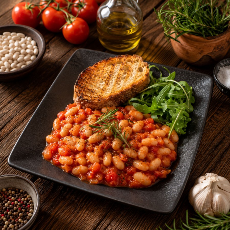 Haricots blancs à la tomate et au romarin