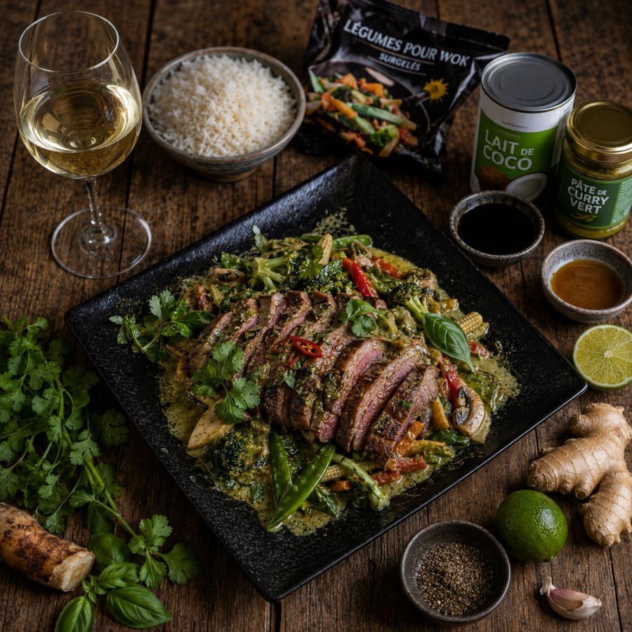 Magret de canard au curry vert